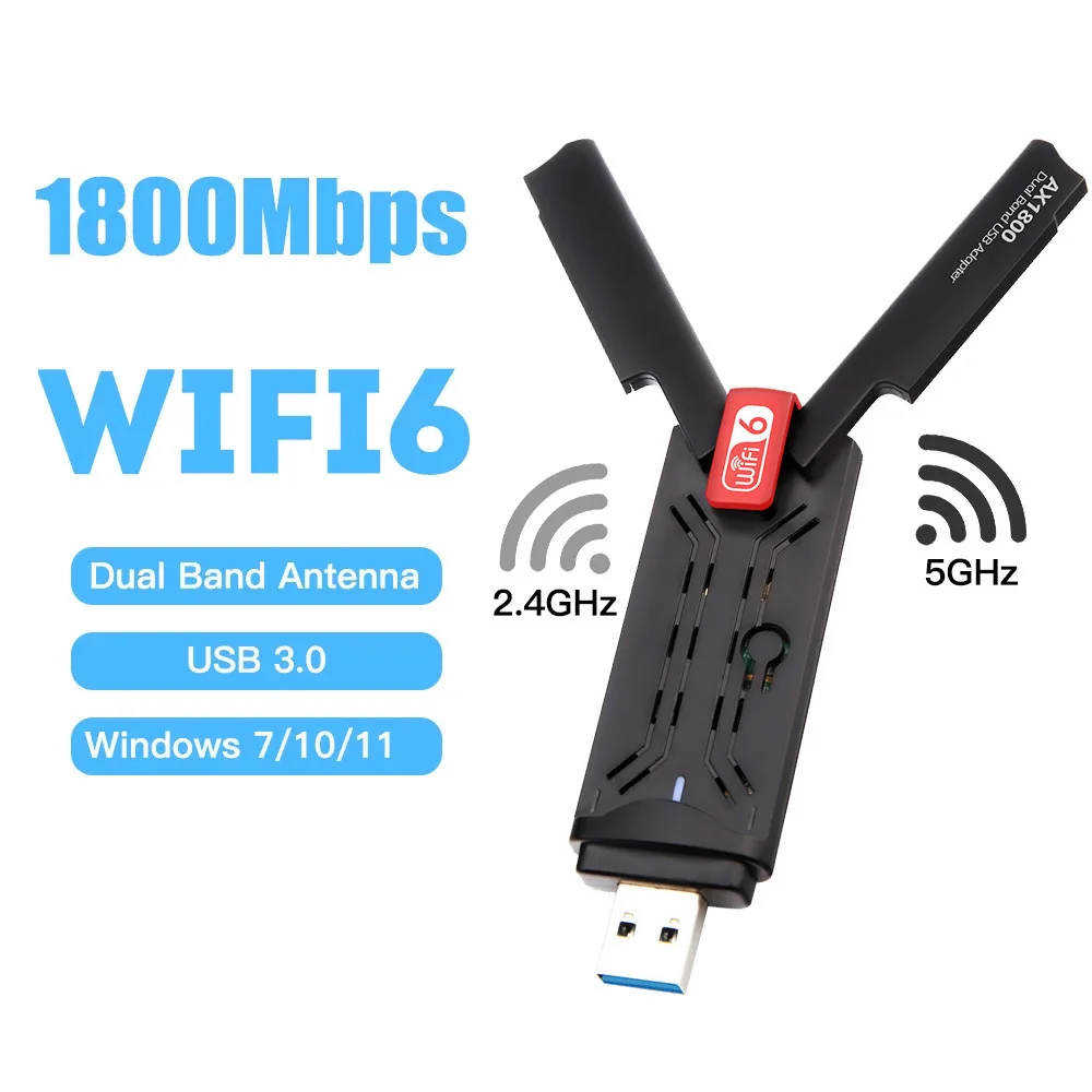 

WiFi 6 AX1800 USB 3.0 Wireless Adapter 2.4GHz/5GHz Dual Band Wi-Fi Network Card With High Gain Antenne For PC Laptop Win10/11