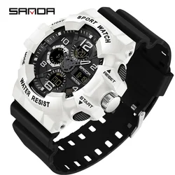 SANDA 3168  LED Digital 50M Waterproof Watch Men Multifunction Clock Relogio Masculino Men Military Watches White Sport Watch