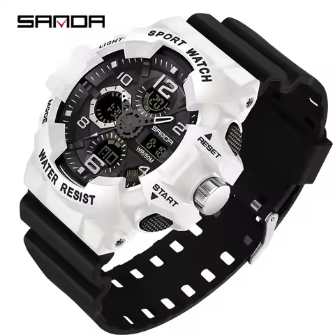 SANDA 3168 LED Digital 50M Waterproof Watch Men Multifunction Clock Relogio Masculino Men Military Watches White Sport Watch