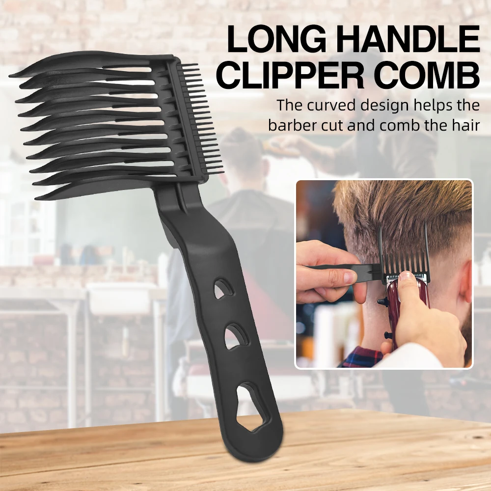 

Salon Men Long Handle Curved Positioning Hair Clipper Combs Plastic Barber Flat Top Hair Cut Combs Barbershop Men Styling Tools