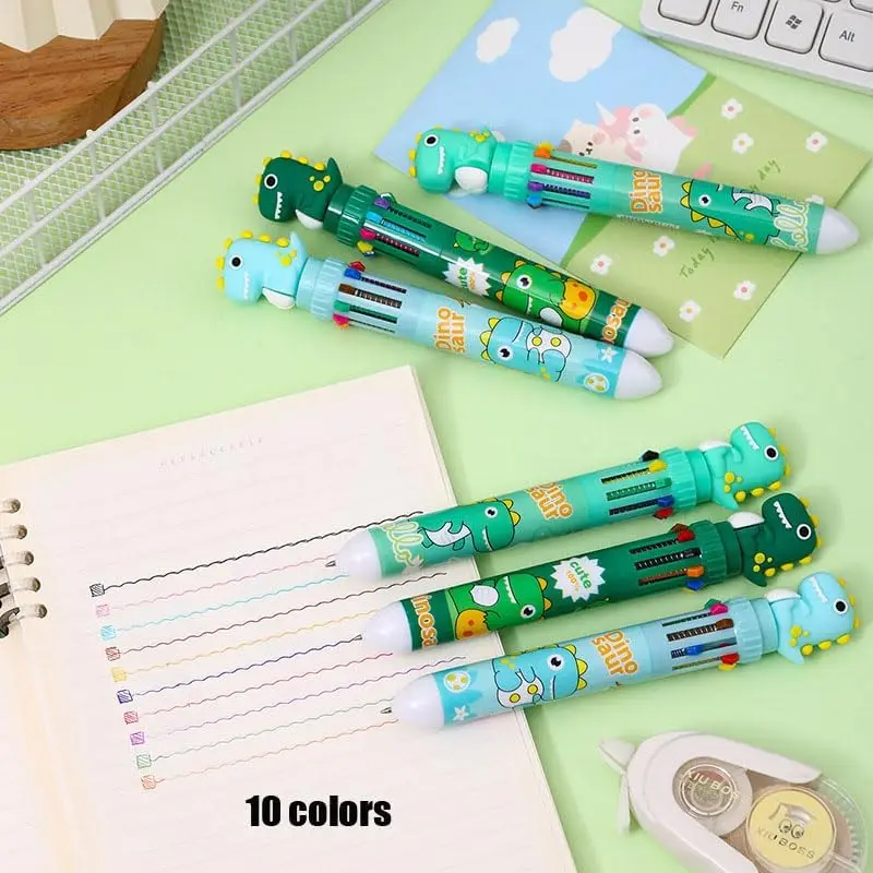 Cute Kawaii Dinosaur 10-in-1 Multicolor Pens, 10 Colors Cartoon Animals Ballpoint Pens, Novelty Fun Office Writing Stationery Supplies Gifts, 6 Pack