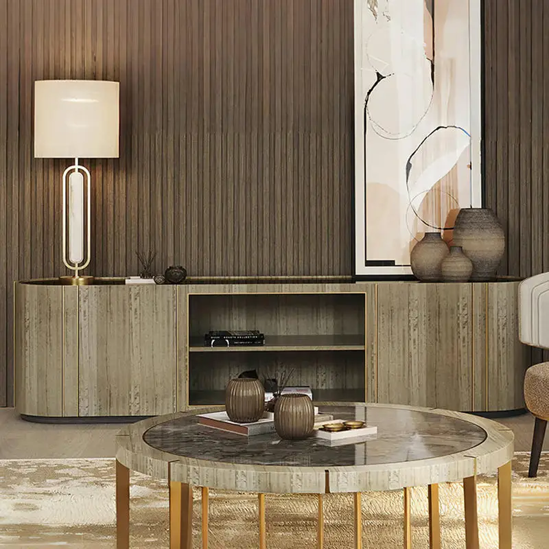 Modern simple TV cabinet floor-to-ceiling living room side cabinet Italian high-end light luxury marble