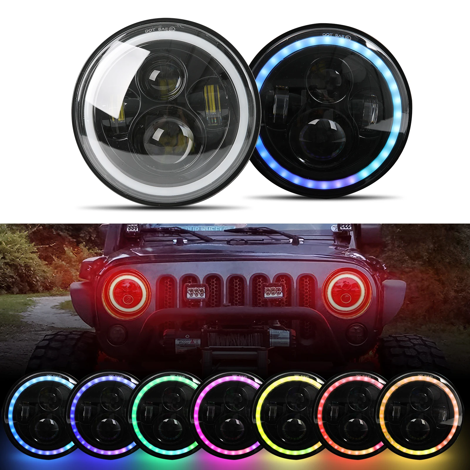 

Special RGB 7" Led Car Motorcycle Headlight H4 Moto Headlamp For Fatboy Softail Cafe Racer Chopper Honda Yamaha Accessories