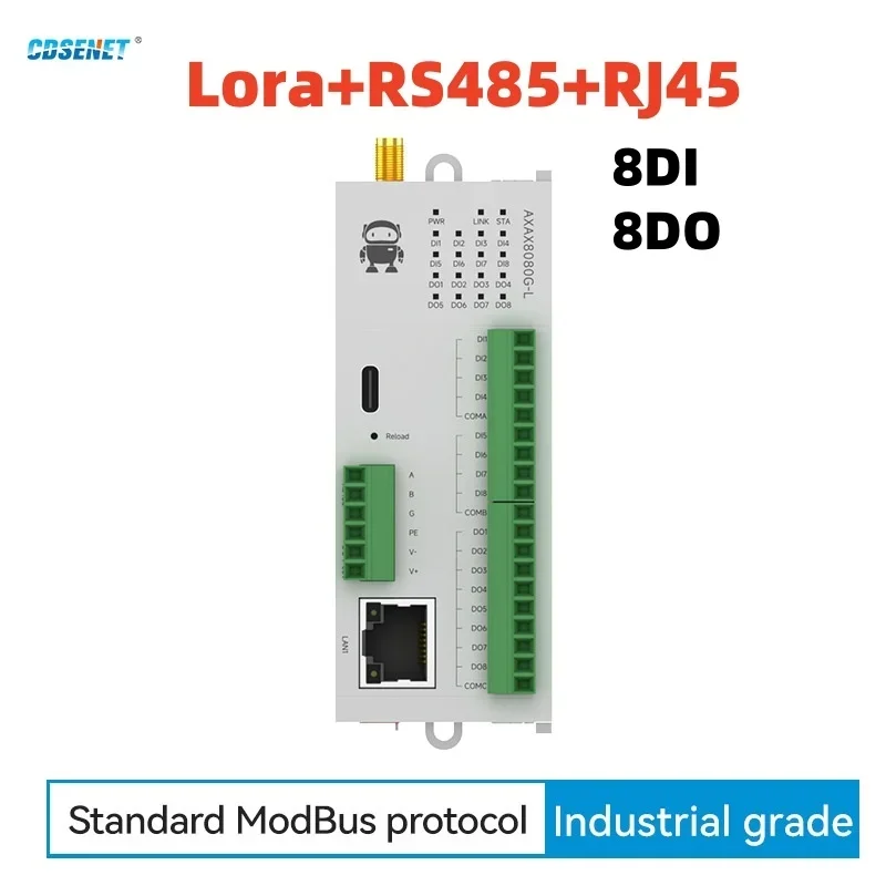 8DI+8DO RS485 433M Lora Analog Switch Acquisition Remote IO Module Ethernet CDSENET M31-AXAX8080G-L Modbus RTU Long Distance