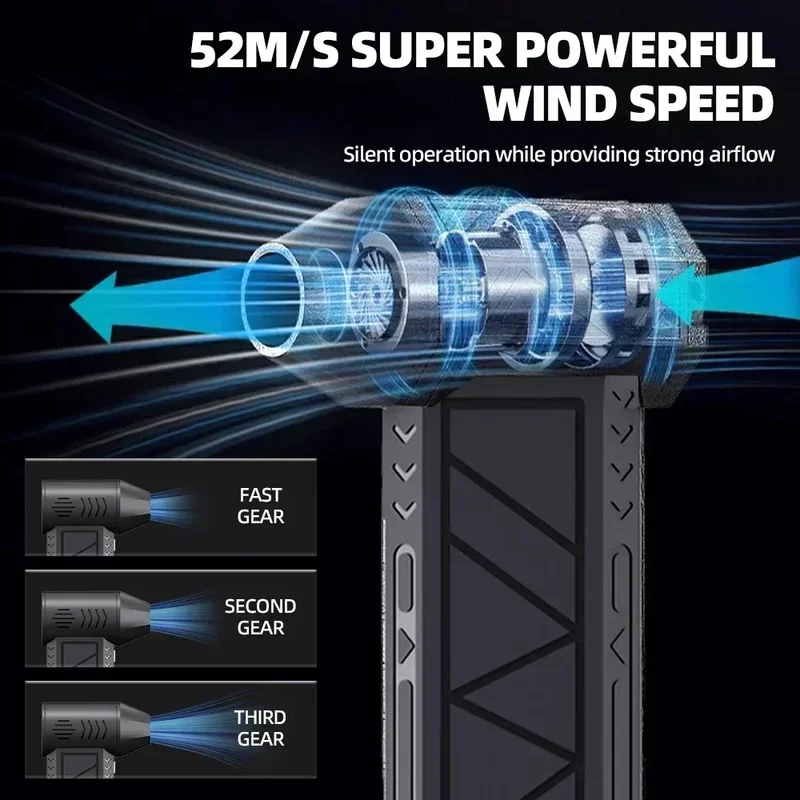 Imagem -02 - Ventilador Recarregável Mini Jet com Luz Espanador de ar Elétrico Engrenagens Ventilador Turbo Ventilador Ferramenta de Limpeza Limpeza de Carro 130000rpm