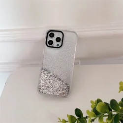 Silver Stars Quicksand Cover for iPhone 14 15 Case ipone 16 17 Pro Max Women Glitter Floating Sand Phone Coques Clear Hard Funda