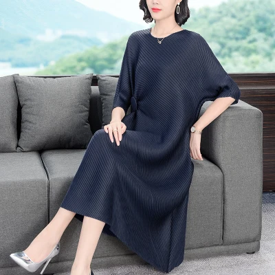 

Slimming Pleated Dr Japanese Sle Loose plus Size Midi Skirt Faionable Vintage Wrap Dr Casual round Ne ort Sve