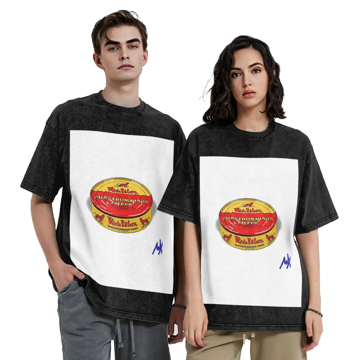 Surstromming Hip Hop Short Sleeve T-Shirts Washed Tops Tees Streetwear T Shirt Vintage for Men Women