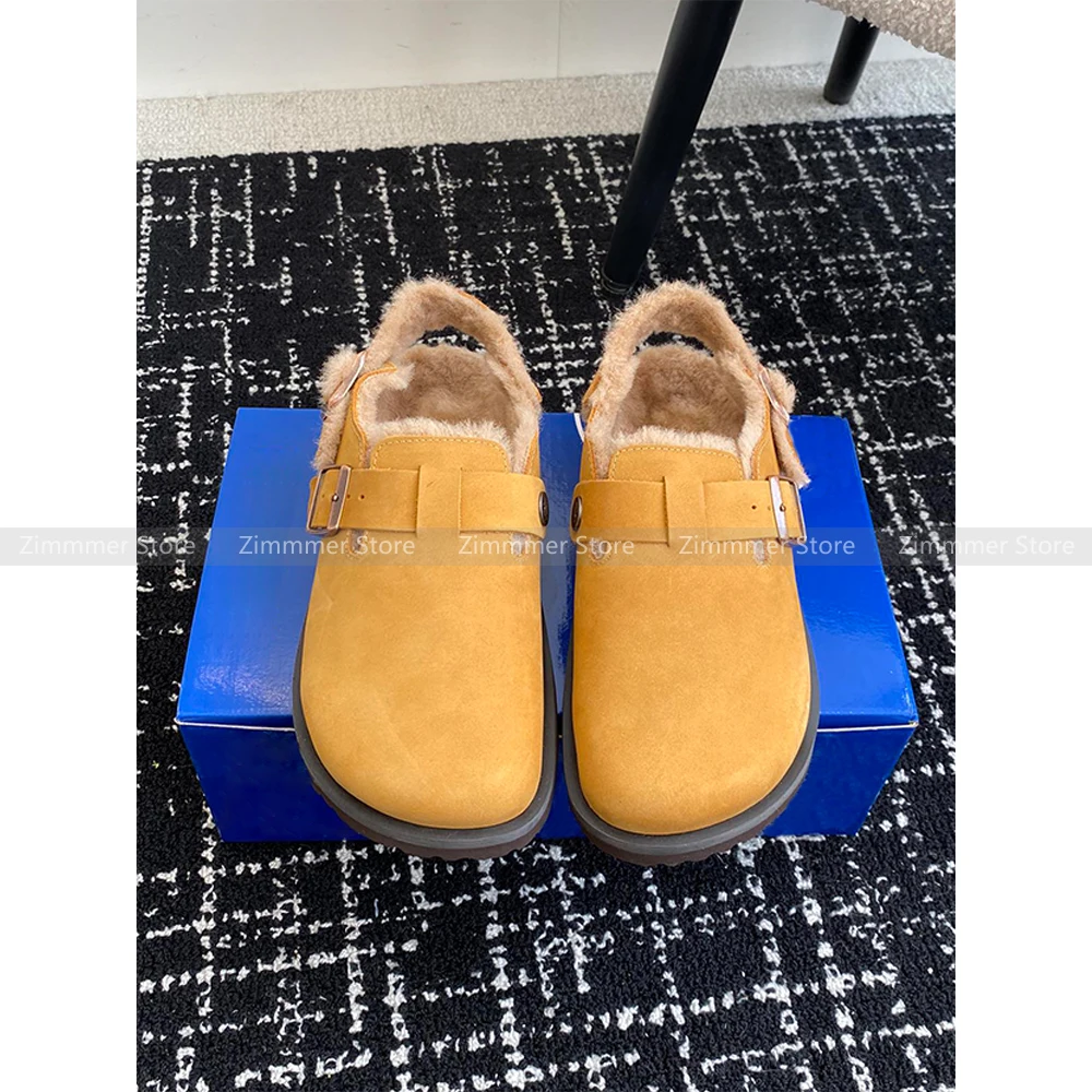 2024 Autumn and Winter New Retro Thick Bottom Fluffy Wool Semi-To Warm Baotou Cotton Shoes Outer Wearing Slippers