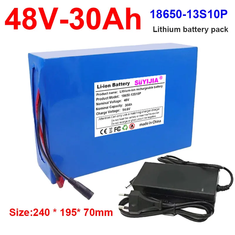 Brand New 48V 18650 Lithium Battery Pack 13S10P 30ah Rechargeable Battery with Built-in 30A BMS Suitable for 250-1500W Motors