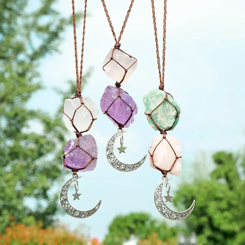 Wall Decoration Natural Crystal Pendant Star Moon Irregular Stone Car Hanging Crystal Raw Stone Pendant Aesthetic Room Decor