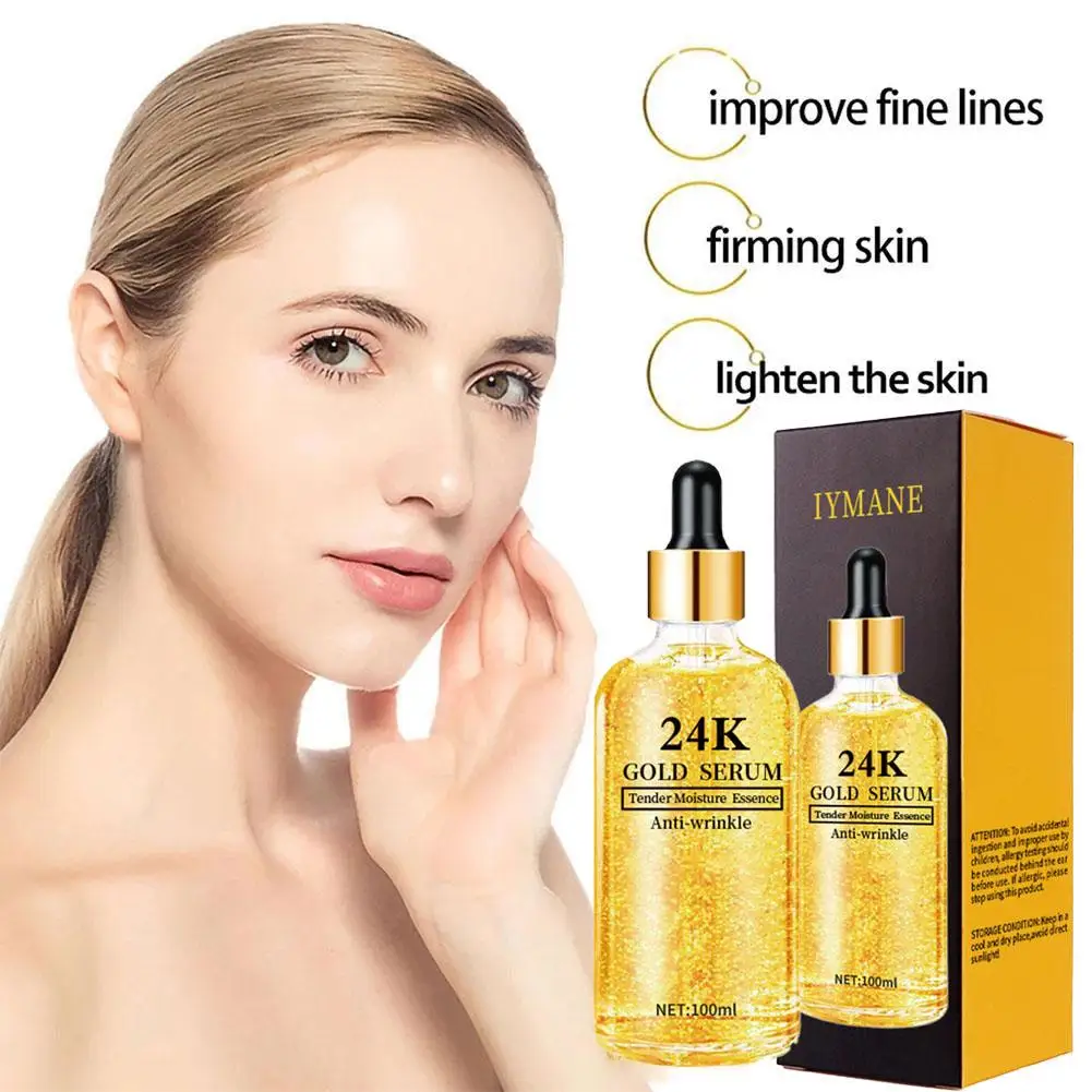 24KGolden Hyaluronic Face Serum Face Moisturizing Anti-Aging Products Skin Essence Care Firming Facial Wrinkle 100ml Bright K2D7