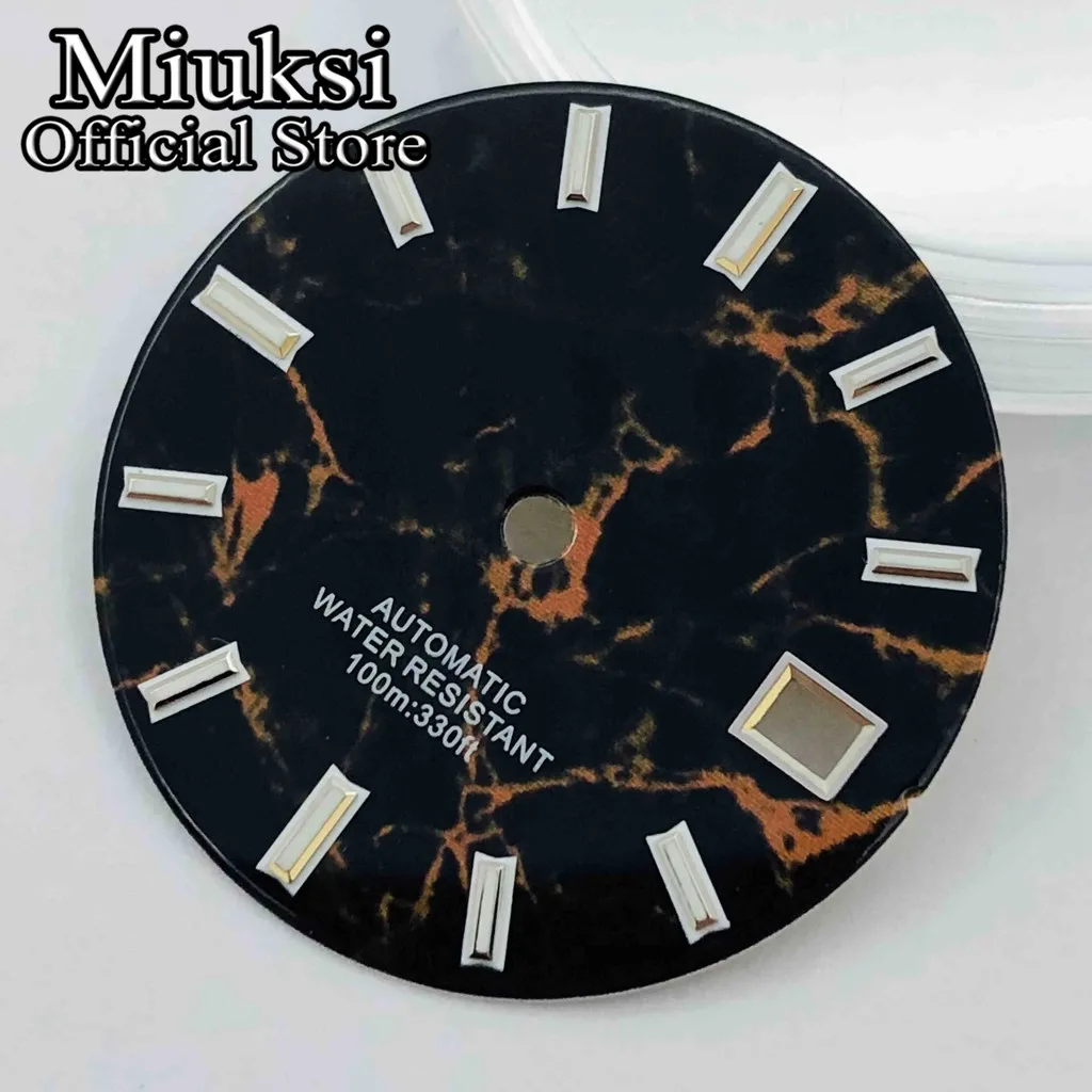 Miuksi 29mm black blue green watch dial luminous fit NH35 NH36 movement fit 3 o'clock crown 3.8 o'clock crown