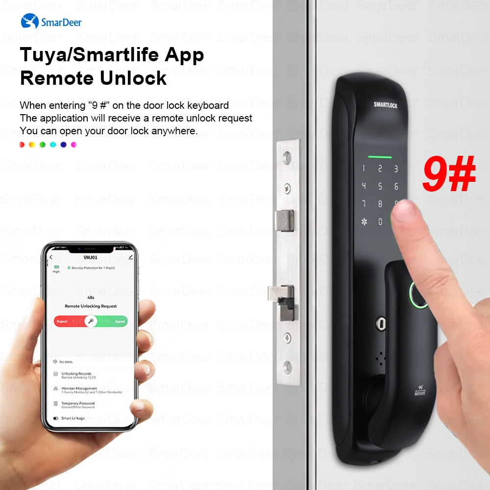 SmarDeer Fully automatic electronic door lock for Tuya Smart Lock With Biometric Fingerprint Lock RFID Card Password Key Unlock