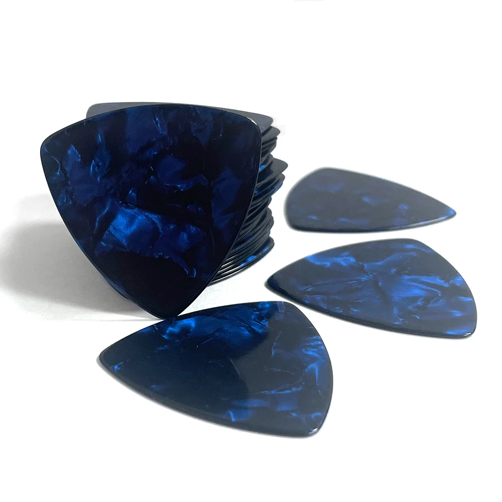 Lots of 100 pcs Rounded Triangle Big Size Medium 0.71mm Celluloid Guitar Picks Blue Pearl