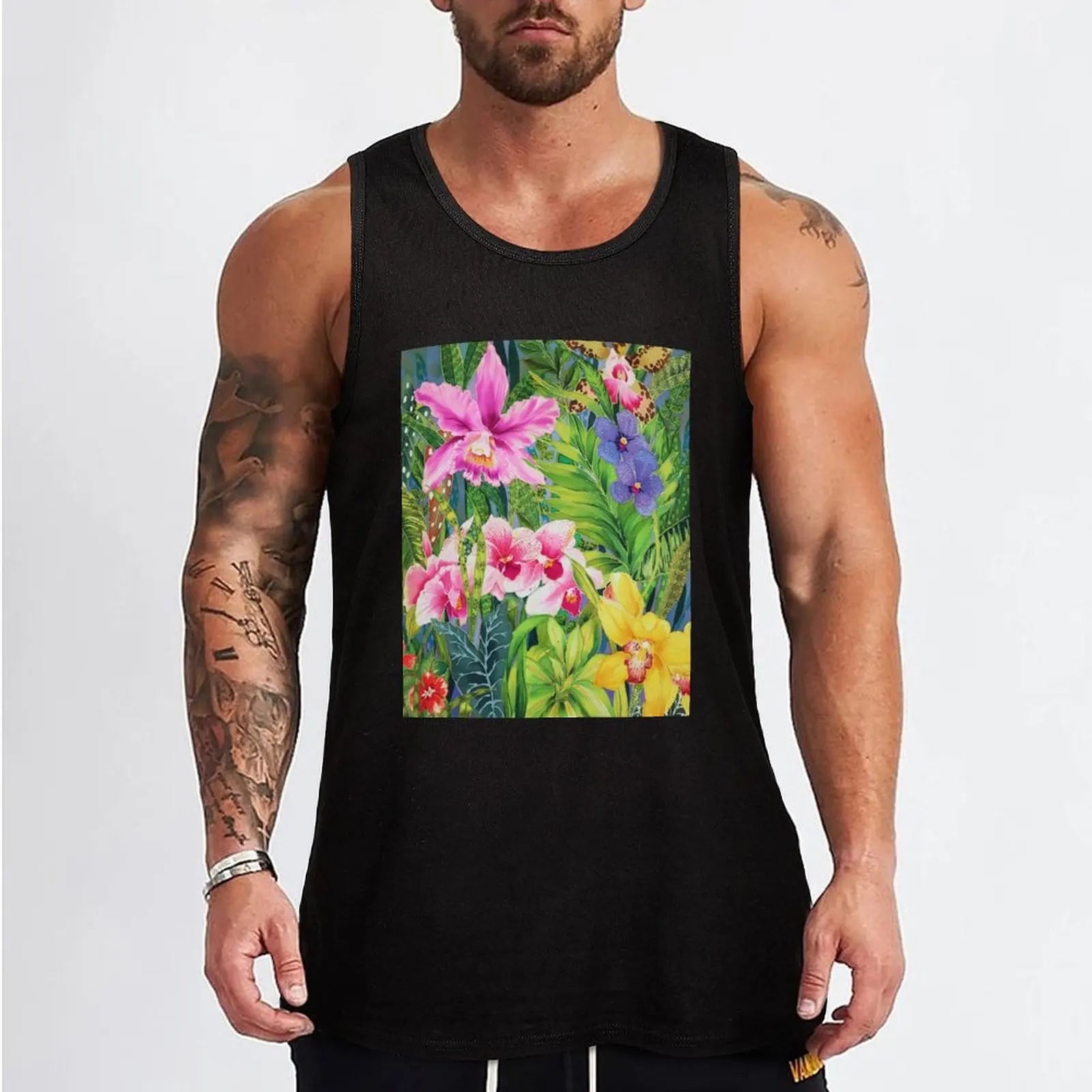 Assorted Orchids Tank Top gym top gym shirt men Men's sleeveless