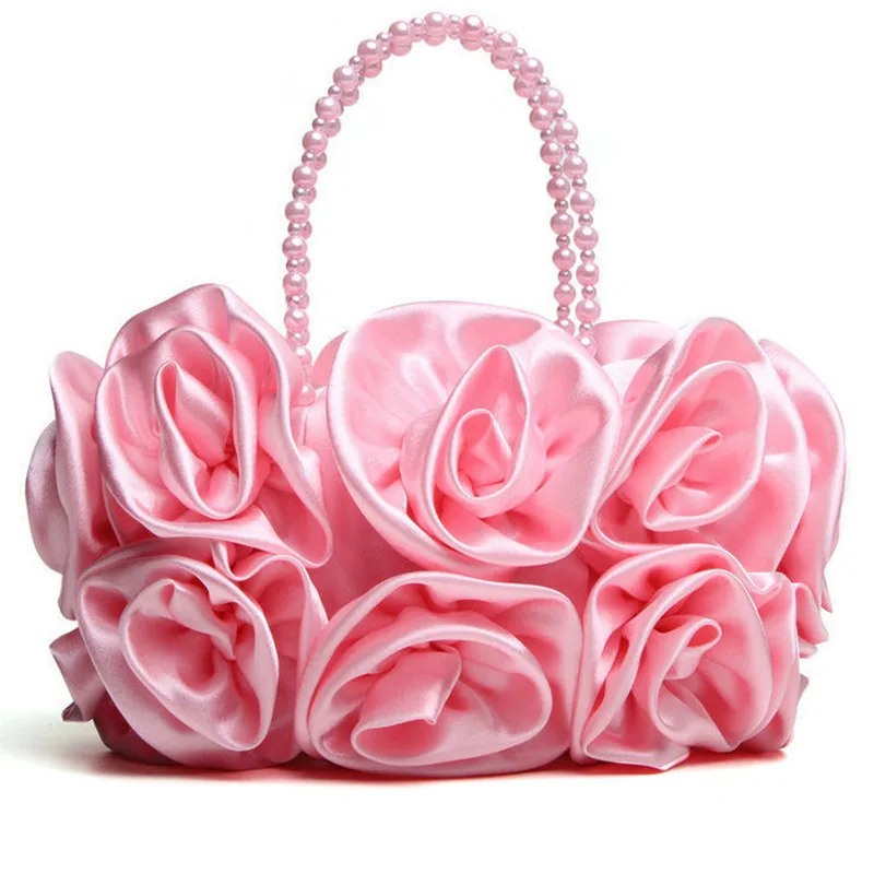 Women Sweet Rose Flowers Handbag Pinkish Black Party Wedding Bags Portable Washable Made-Up Pouch Designer Brand Storage Pocket