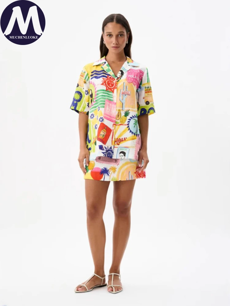 

Комплект из 2-х предметов для женщин, летние новые универсальные повседневные свободные рубашки с короткими рукавами и принтом, топы, костюмы, модные облегающие комплекты мини-юбки