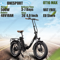 ONESPORT OT16 MAX Electric Bicycle 500W 48V18AH Adult City Folding Electric Bike 20*4.0 inch Fat Tires Hydraulic Brake E-bike