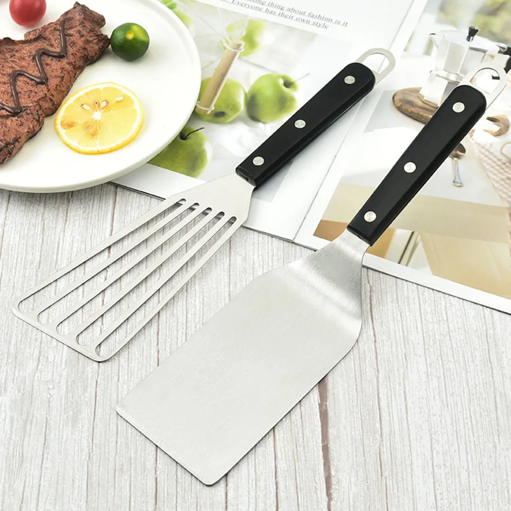 Espátula para carne de acero inoxidable, volteador de cocina multifuncional para Pizza, Bbq, Teppanyaki, panqueques, suministros de cocina, herramientas para hornear, 2 uds.