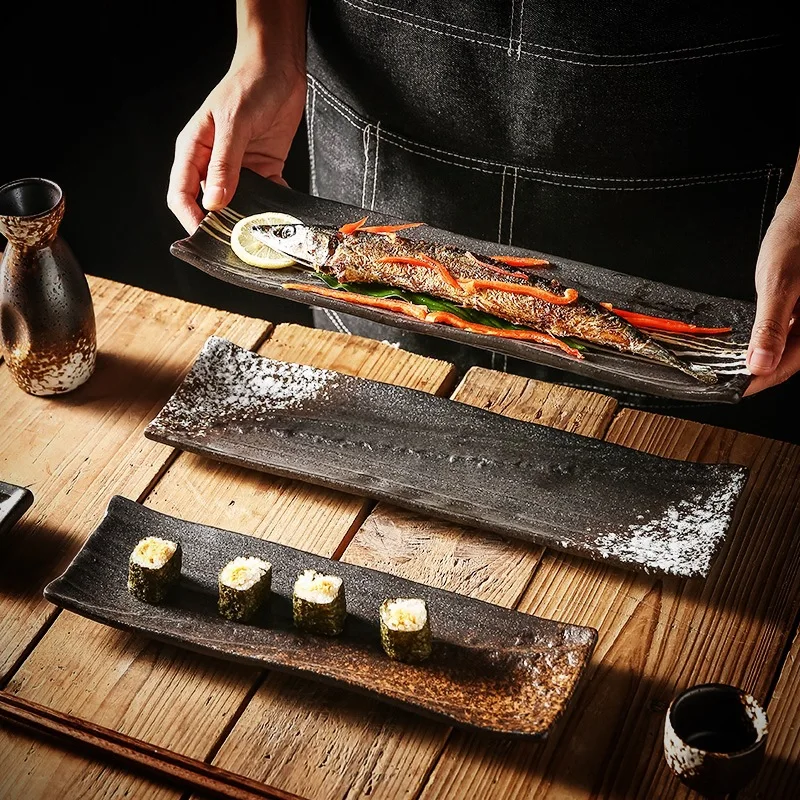 Sushi Plate Japanese Sashimi Rectangular Plates Barbecue Saury dish Shang Chao Ceramic Plate Western Buffet Dessert Plate