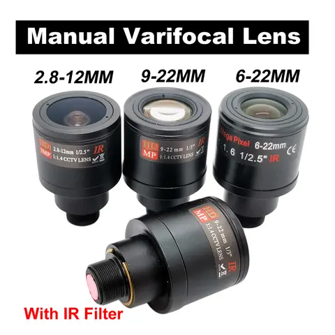 HD Varifocal Lens With IR Filter 6-22mm 9-22mm 2.8-12mm M12 Mount Manual Focus and Zoom For Action Camera Long Distance View
