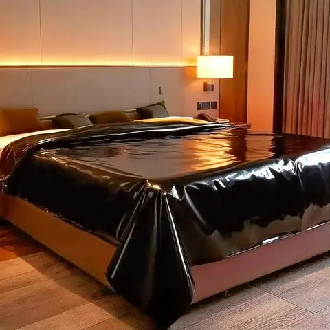 Waterproof Oil Proof PVC Pure Black Bed Sheets No Wash Dirt Resistant Essential For Renting Moisture-Proof and Dirty Proof Homes
