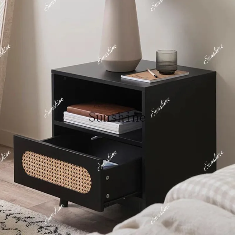 Ash wood sofa black bedroom rattan storage hotel bed and breakfast bedside cabinet simple and modern  FT