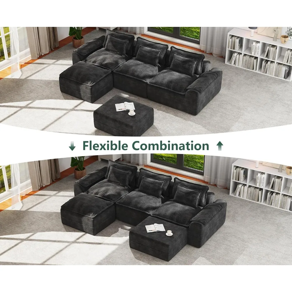 أريكة مقطعية سحابة مقاس 120 بوصة مكونة من 3 مقاعد مع أريكة عثمانية على شكل حرف U أريكة بمقعد عميق مع غطاء قابل للإزالة أريكة كبيرة #6