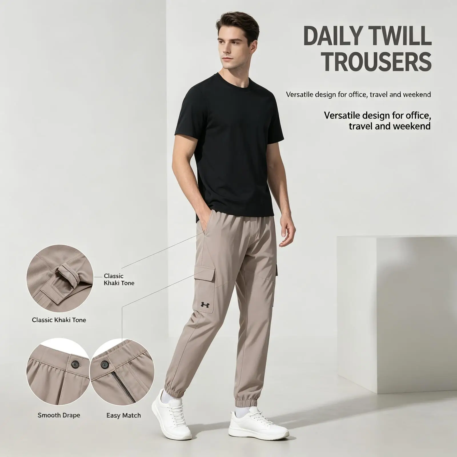 Under Armour Men's Khaki Chino Pants, Slim Tapered Fit Twill Trousers, Casual Smart Pants for Office Travel Daily Streetwear