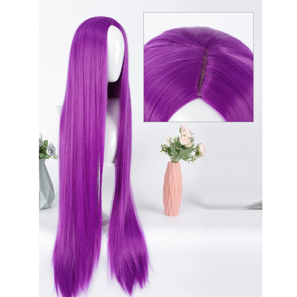 100CM medium length straight hair wig with colorful cosplay synthetic full head cover suitable for women's daily party use