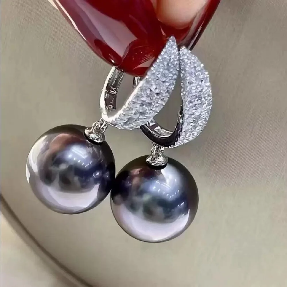 gorgeous 10-11mm south sea black pearl dangle earring 925s
