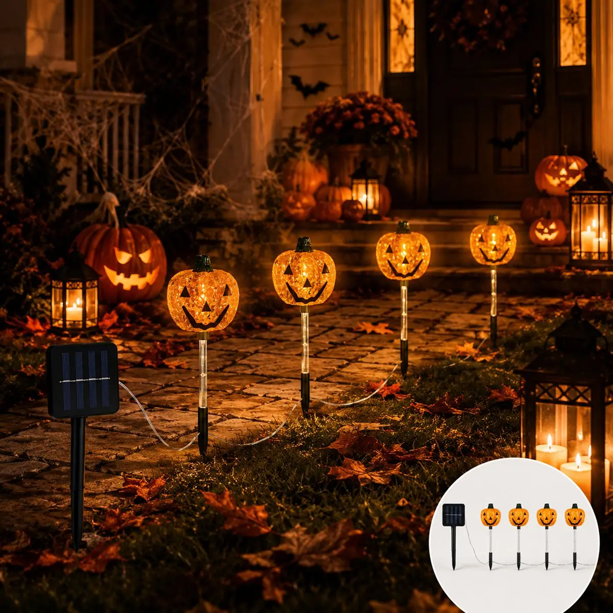 4pcs Halloween Solar Pumpkin Stake Light LED Jack O Lantern Garden Pathway Lamp Ideal For Outdoor Yard Lawn Spooky Party Decor