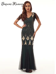 Sexy vintage sequin maxi summer dress women elegant wedding prom evening long dresses backless mesh luxury party dresses vestido