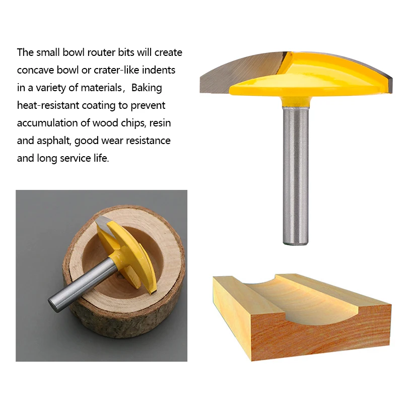 XCAN Milling Cutter 6/8/6.35/12.7mm Shank Small Bowl Router Bit 1-1/2 Radius 1-3/4 Wide Door Knife Woodworking Tool