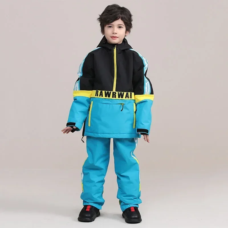 Tuta da sci per bambini in cotone set da neve per ragazza antivento impermeabile Snowboard abbigliamento da neve tuta da neve per bambini sci set caldi all'aperto