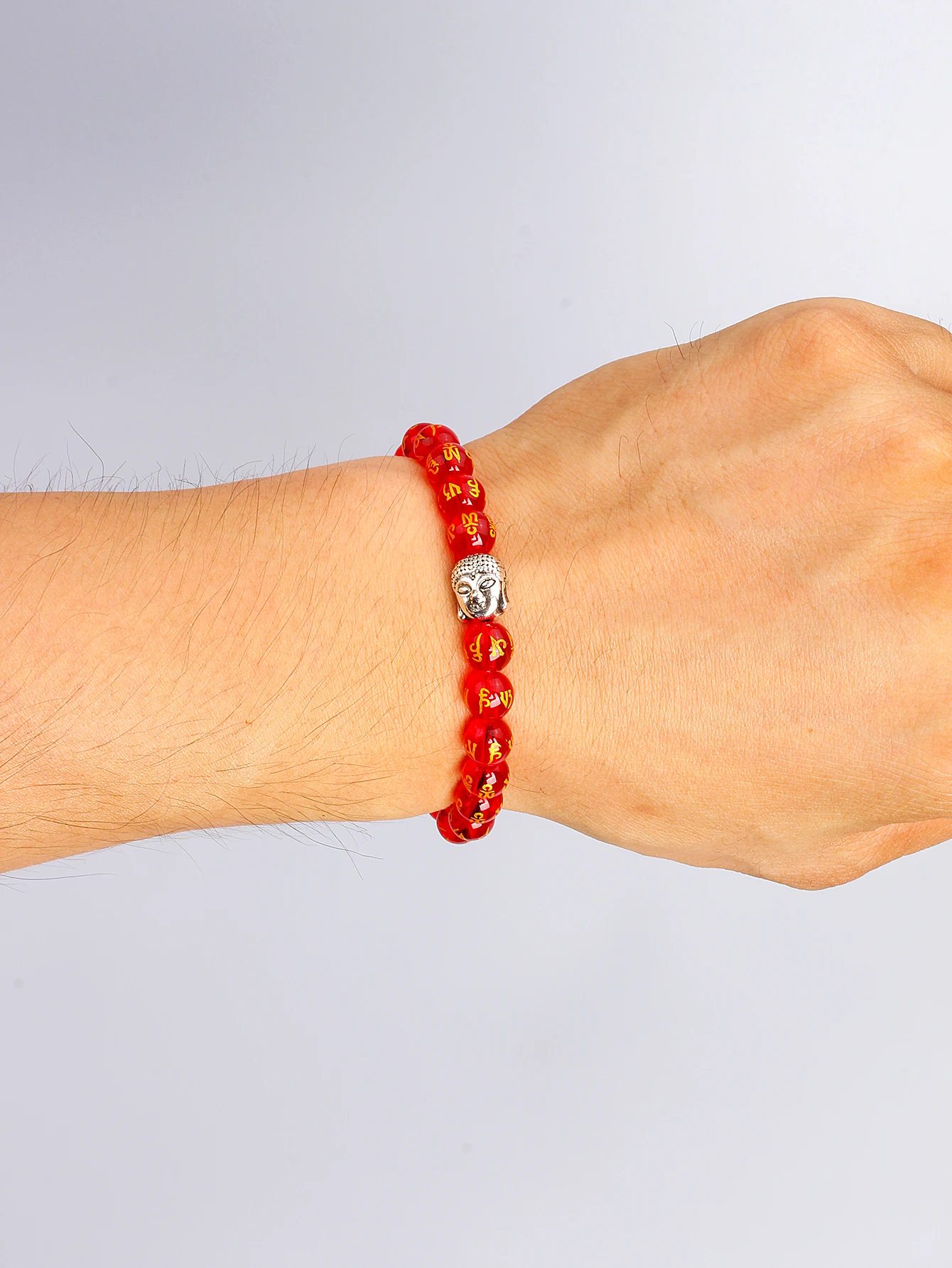 Red Crystal Six True Words Beads Bracelet Natural Stone Buddha Head Onxy Heart Sutra Beads for Vigour Meditation Chakra Jewelry