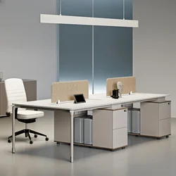 Combinaison simple et moderne de bureau et de chaise pour le personnel, poste de travail pour quatre personnes, lumière de bureau de luxe