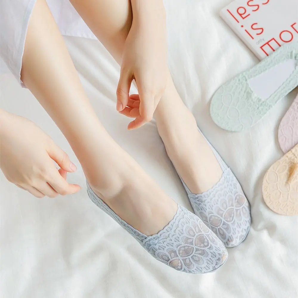 

Nylon ​ No Show Mesh Lace Low Cut Silicone Non-Slip Socks High Heel Shoe Hosiery Invisible Sock Slippers Women Boat Socks