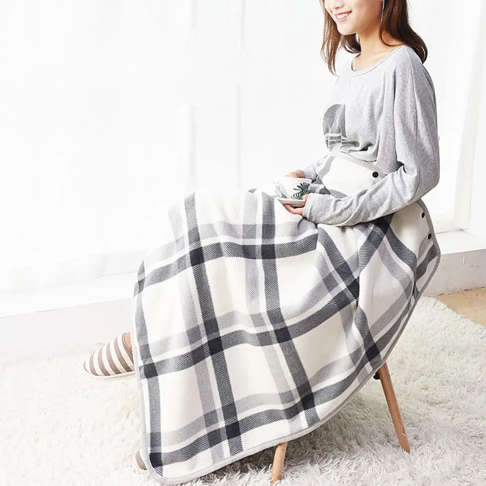 

Adults Plaid Blanket Wearable Blanket Thicken Soft Home Shawl with Button Polyester Flannel Blanket Bedroom