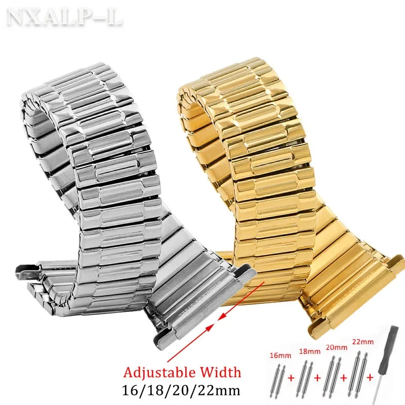 المعادن التوسع حزام (استيك) ساعة 16 مللي متر 18 مللي متر 20 مللي متر 22 مللي متر قابل للتعديل عرض الفولاذ المقاوم للصدأ مطاطا تمتد حزام لسامسونج غالاكسي العصابات