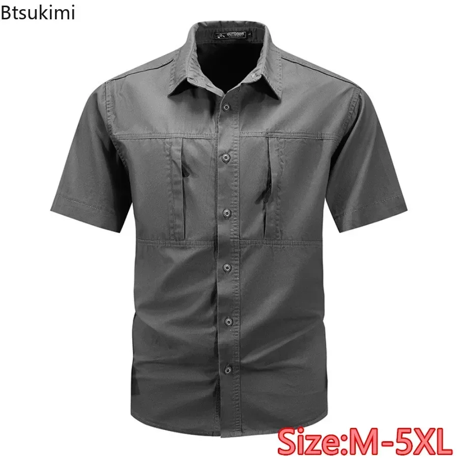 Nuevas camisas tácticas de manga corta 100% de algodón para hombre, camisa Cargo multibolsillos para exteriores de verano, camisetas de trabajo para