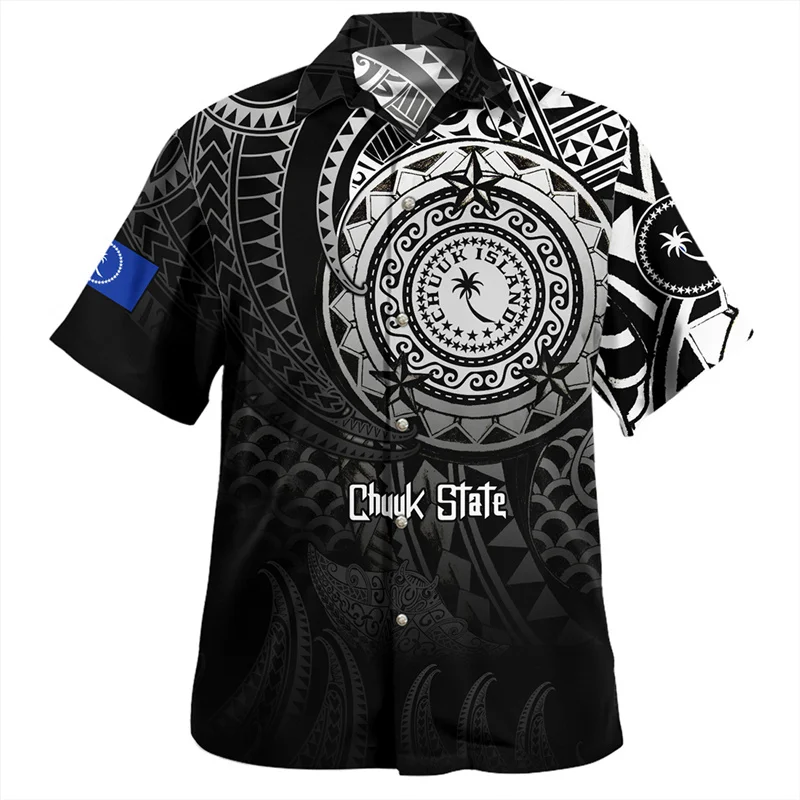 

Summer Harajuku 3D Printing Chuuk State Flag Emblem Rugby Tribal Shirts Chuuk Coat Of Arm Graphic Short Shirts Men Fashion Tops