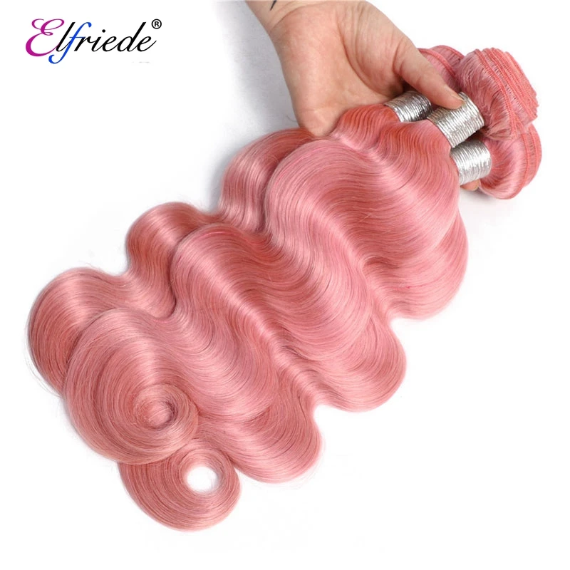 Elfriede Light Pink Body Wave Bundles With HD Closure Brazilian 100% Remy Human Hair Weave Bundles with 4x4 Closure Preplucked