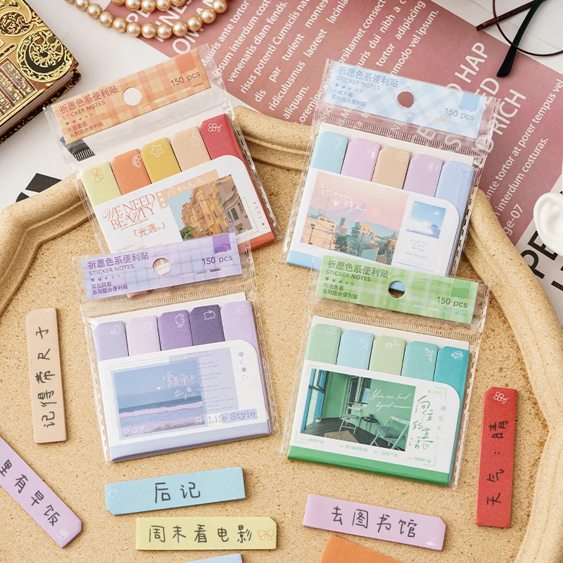 150 Sheets Multicolor Sticky note Writable Notebook Index Tabs Flags for Pages Book Markers Reading Notes stationery supplies