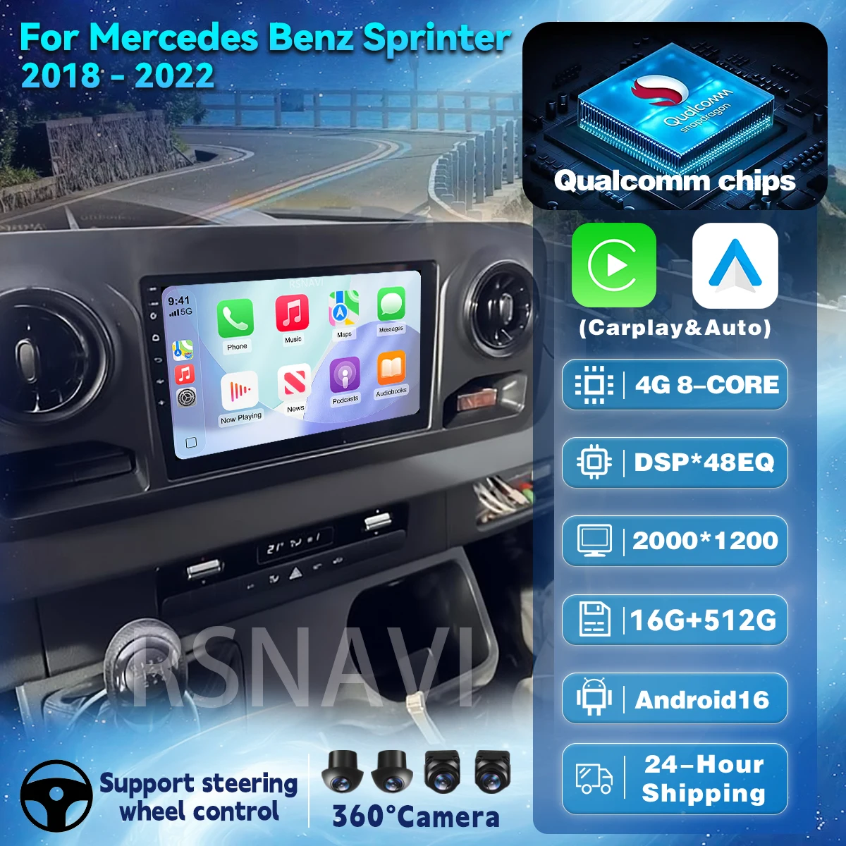Android 16 Car Radio For Mercedes-Benz Sprinter 2018 - 2022 Carplay Auto Navigation WIFI+4G Stereo Video Player 2Din 360 Camera