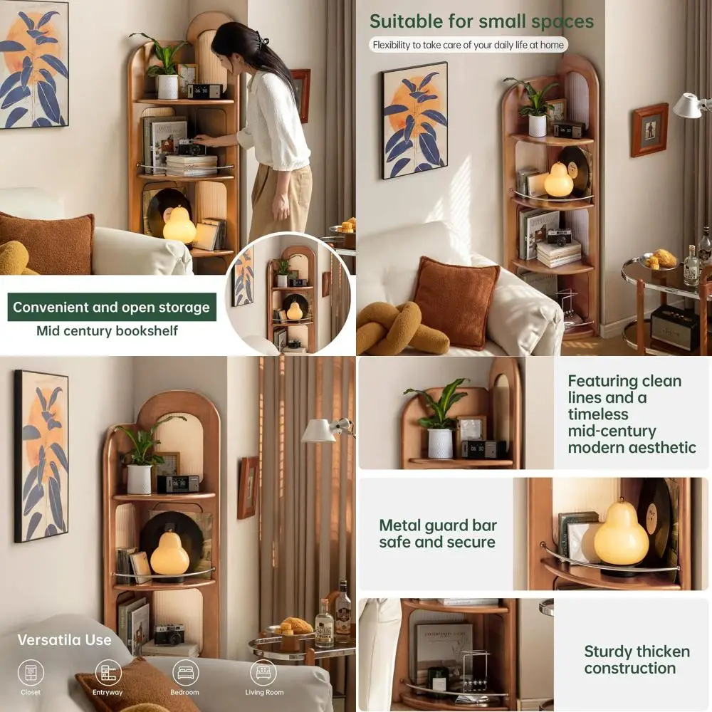 Solid Cherry Wood 4-Shelf Bookcase, 64 High, Modern Display Unit for Home or Office