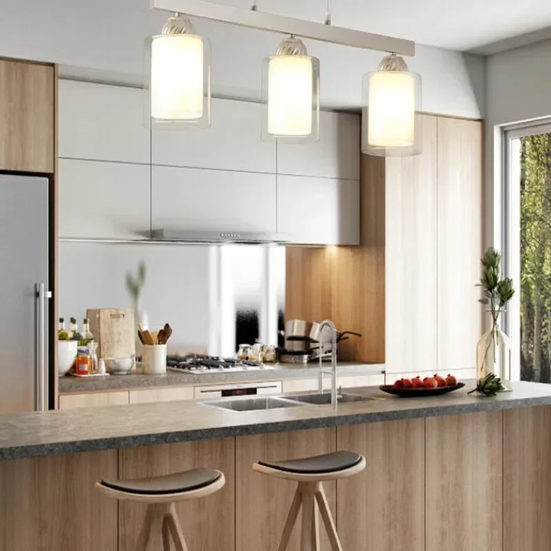 Restaurant rectangular modern minimalist three-head dining table lamp glass bar chandelier creative personality hotel lamps