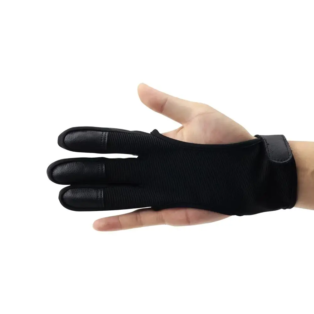 Non-Slip Three-Finger Gloves Breathable Adjustable Recurve Bow Gloves Leather Fingertip Lightweight Shooting Hand Guard