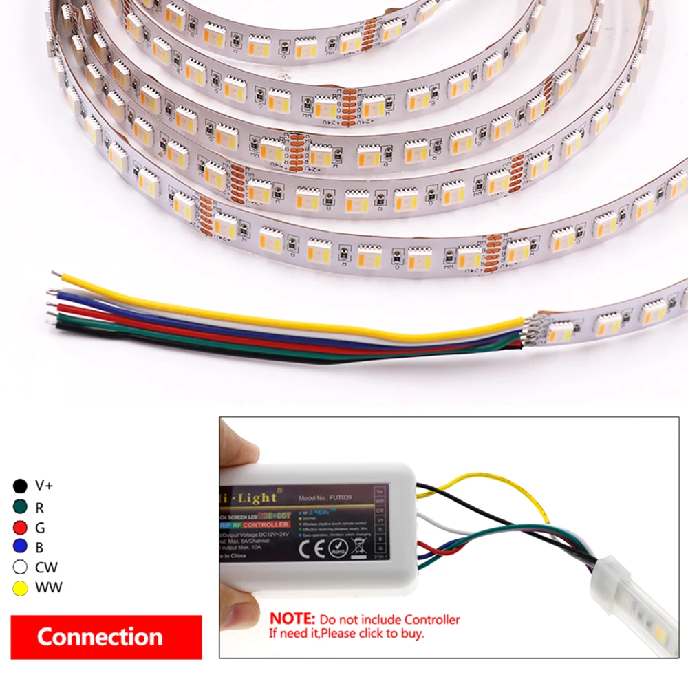 شريط إضاءة ليد CCT RGB ، شريط شريط مرن ، مصباح حبل ، 12 فولت ، 24 فولت ، 5 ألوان في شريحة واحدة ، SMD ، 60 ، 96 مصباح لكل متر